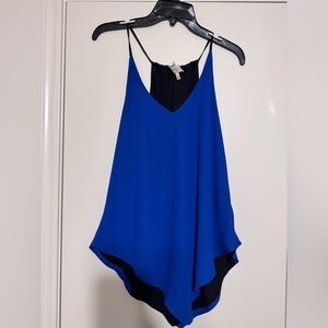 Reversible Blue Double-Layer V-Neck Spaghetti Strap Top
